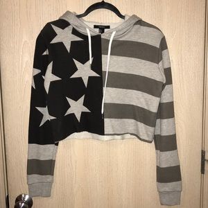 Black and grey American flag crop top